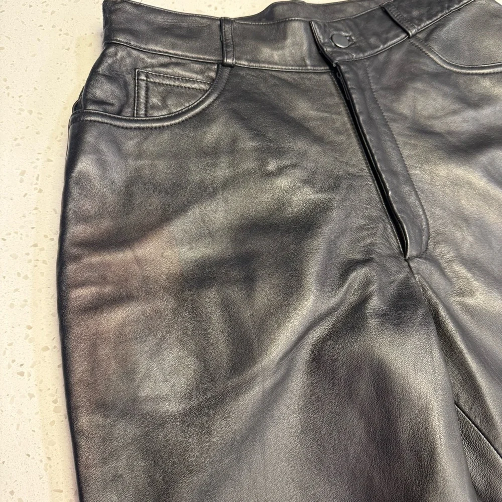 Tannery West Black Genuine Leather High Rise Flare Pants 34” Inseam Size 12 - Picture 12 of 12